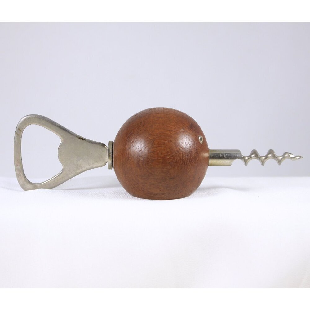Danish mid century modern fish Teak bottle opener and corkscrew